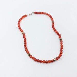 C^A Sterling Silver 925 & Orange Round Gemstone Beaded Necklace Lobster Claw